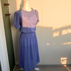 Vintage 70s 80s Periwinkle Secretary Dress